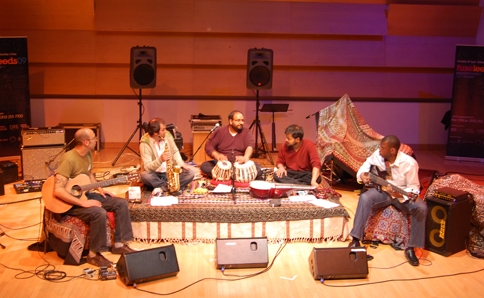 Jesse, Giuliano, Bhupinder Singh Chaggar and two others in Leeds College of Music. 